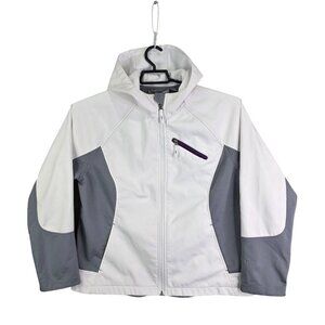 Womens Free Tech Arctic White & Gray Hooded Jacket Full Zip Polyester Size XL